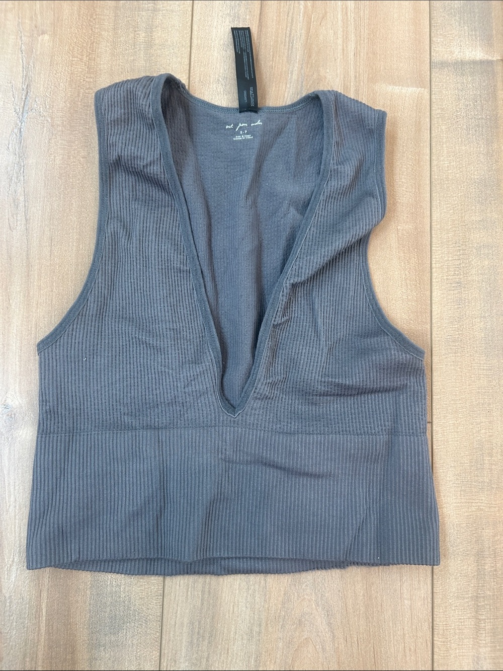 Urban Outfitters Charcoal Ribbed Deep V Crop Tank